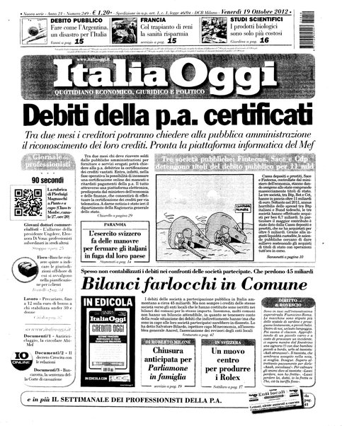 Italia oggi : quotidiano di economia finanza e politica